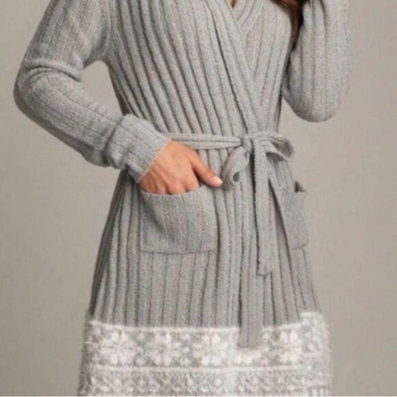 Lemon knit robe soft loungewear M/L fair isle ribbed cozy - Picture 2 of 9